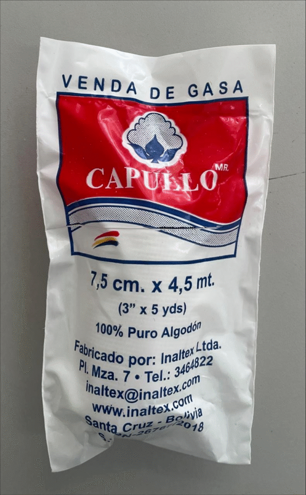 VENDA DE GASA CAPULLO 7.5 cm x 4.5 mts