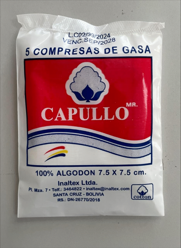 COMPRESA DE GASA CAPULLO 7.5 x 7.5 cm. x 40 unid.